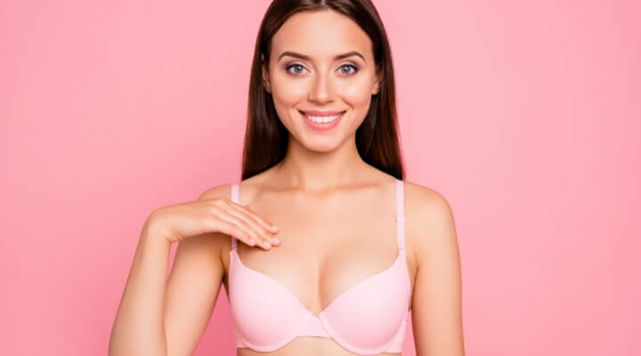 woman in pink bra